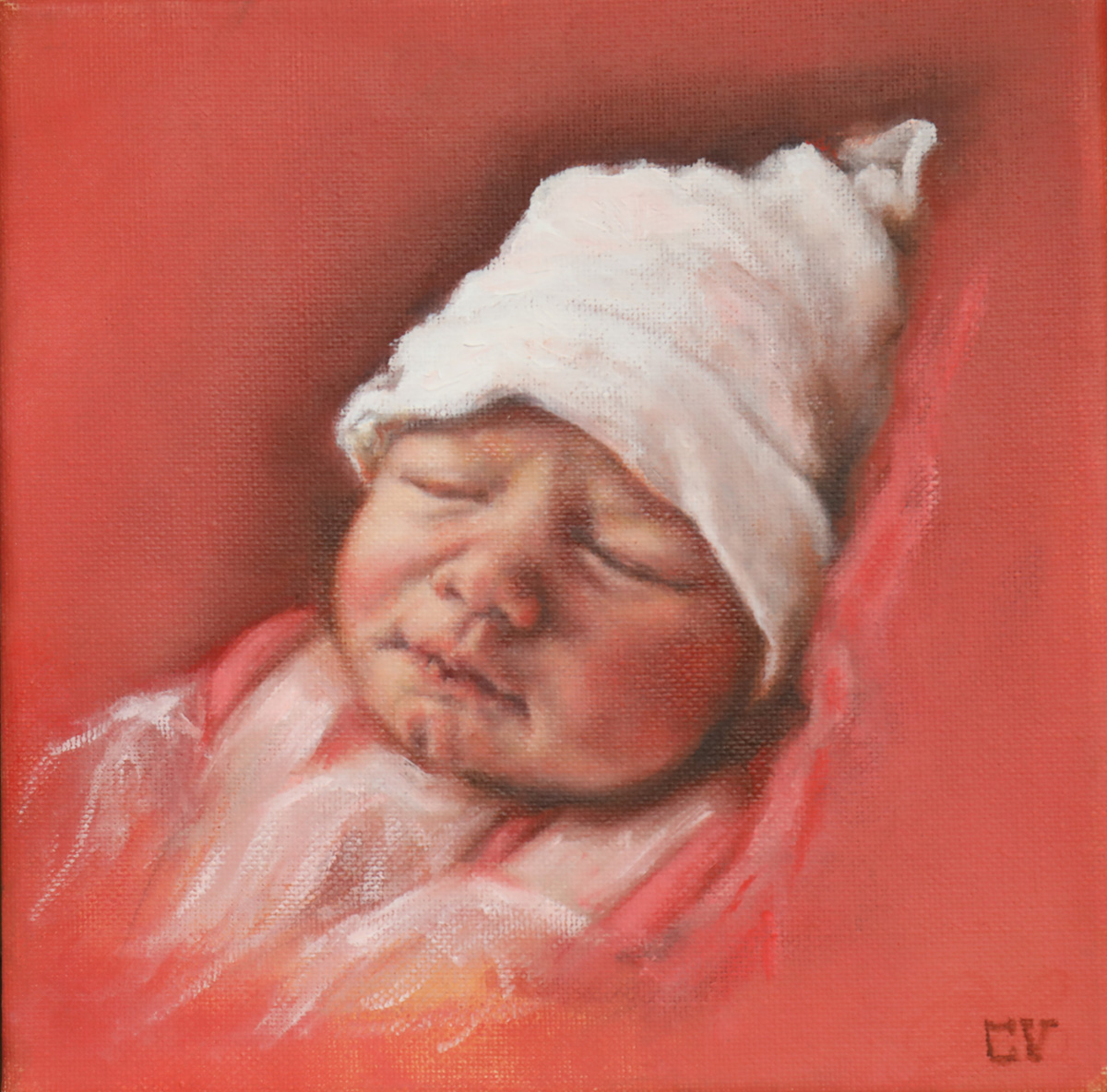 Zojuist geboren - olie op doek - 20 x 20 cm